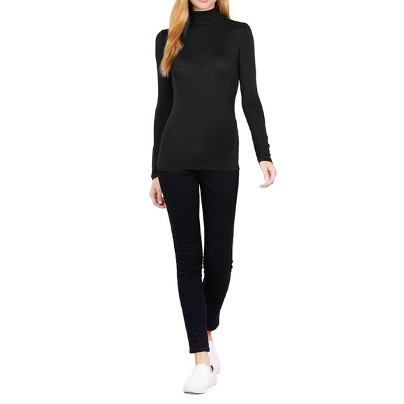 NWT-SOFT! Women's Rayon Jersey Turtleneck, Black - Picture 2 of 5